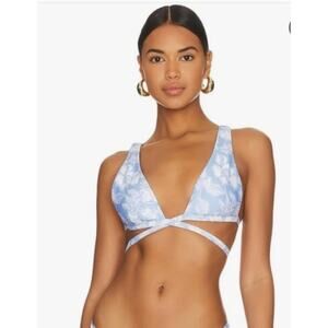 L Space Bikini Top Womens‎ XL Blue Avery Floral Bali Blooms Romantic Boho Beach